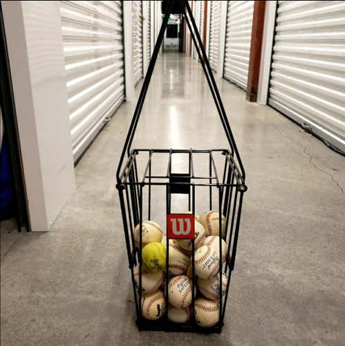 Used Wilson Metal Ball Carrier With Used Baseballs