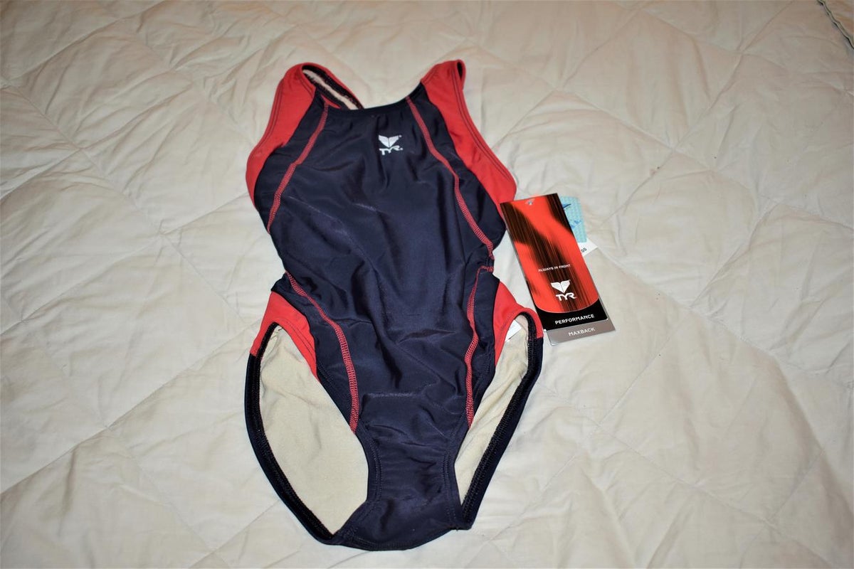 NWT - TYR Maxback Performance Suit Swimsuit, Navy/Red, Size 24