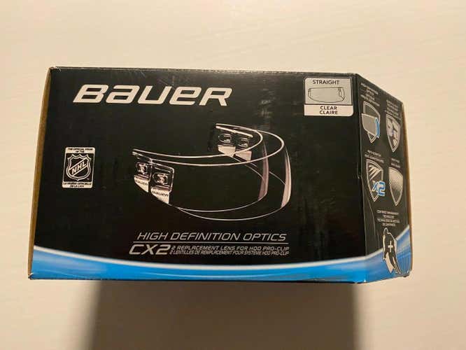 Bauer HDO CX2 Pro-Clip Straight Hockey Helmet Visors Replacements - New in Box - 2 Pack
