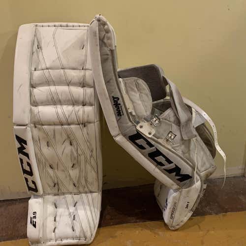 White Senior 34+1 CCM Extreme Flex E3.9  Goalie Leg Pads