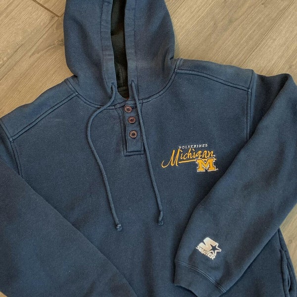 Michigan Wolverines Sweatshirt Mens Small Adult Blue Vintage 90s Starter Hoodie