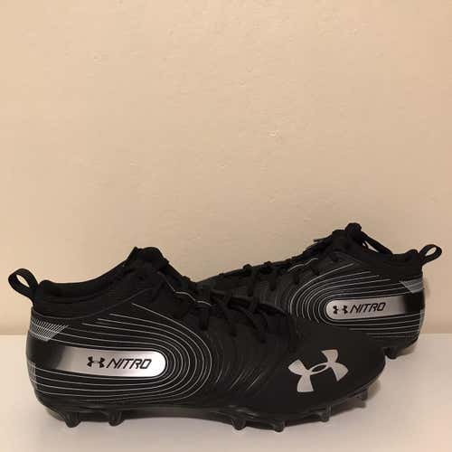 Under Armour Nitro Mid MC Black Silver Mens Football Cleats Size 14