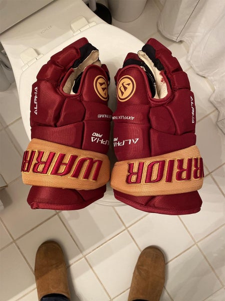 Maroon/Gold Warrior Alpha Pro 15" Hockey Gloves, EXCELLENT condition (too big on Hands)