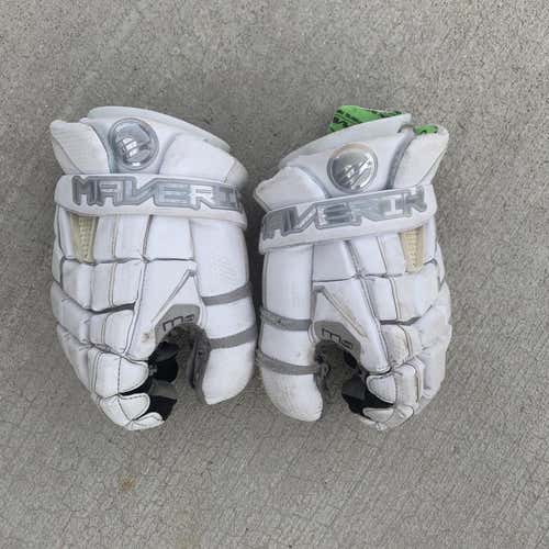 White Used Goalie Maverik M4 12" Lacrosse Gloves