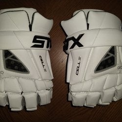 White New STX Cell IV (4) Lacrosse Gloves 12" (medium)