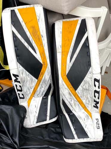 White Used Senior 34" CCM Premier P2.9 Goalie Leg Pads