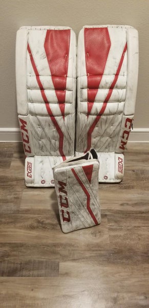 White/Red Used Senior 33+3 CCM Regular Extreme Flex III Goalie Full Set Pro Stock Mcelhinney