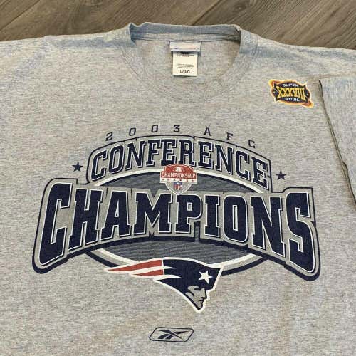 New England Patriots T Shirt Men L XL Gray NFL Football Champions Brady 2003 AFC