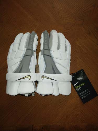 New (white with grey) Nike Vapor Elite Lacrosse Gloves 14" (XL)