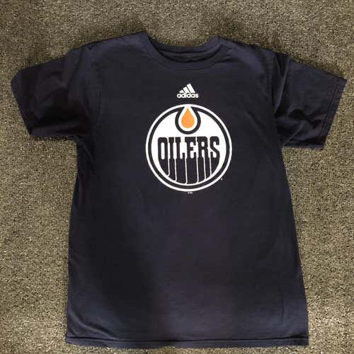 Navy Blue Adult Medium Adidas Edmonton Oilers Hockey T-Shirt M
