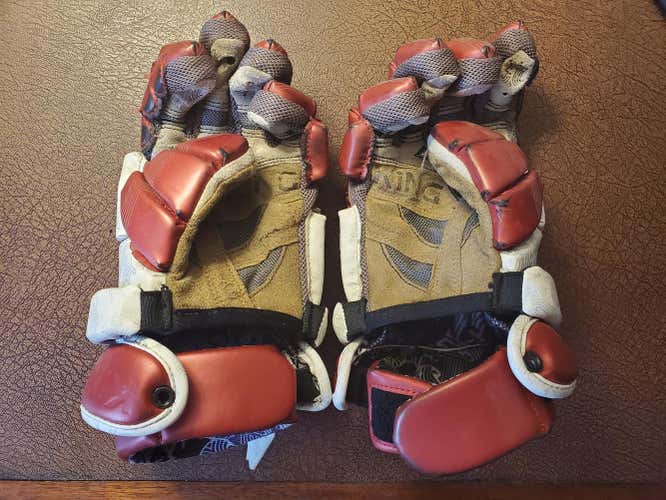 Red Used Player's Brine King III Lacrosse Gloves 12"
