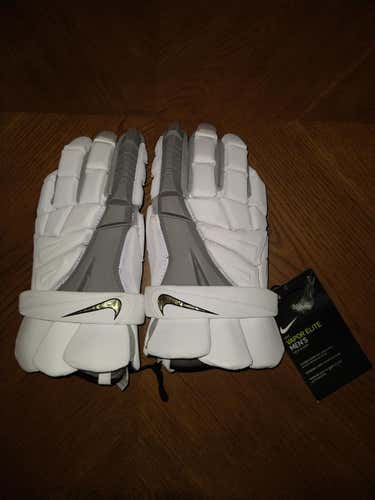New (white with grey) Nike Vapor Elite Lacrosse Gloves 14" (XL)
