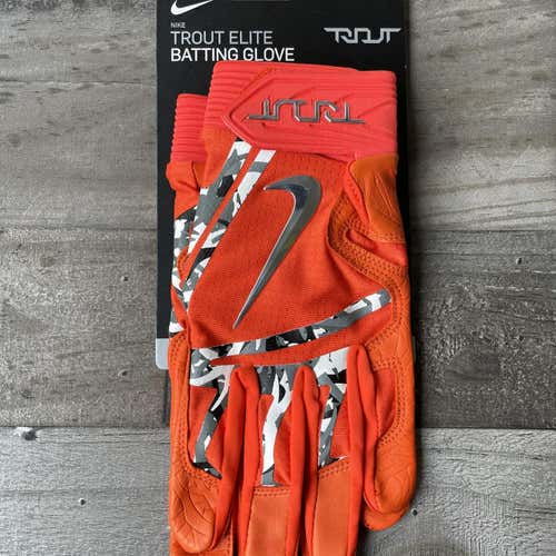 Nike Trout Elite Batting Gloves Game Orange /Chrome Men's Extra Large XL Camo