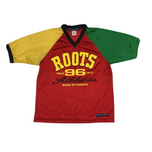 Vintage 90s Roots Canada Athletics 96 Mesh Color Block Football Jersey Sz S