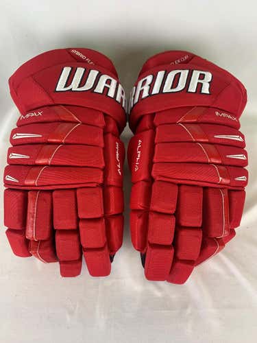 Red Used Senior Warrior Alpha DX Pro Gloves 15" Pro Stock- Allen Americans ECHL