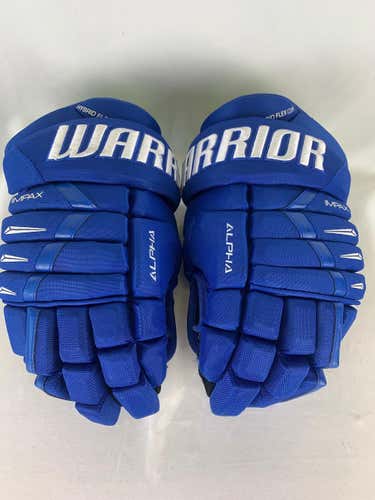 Blue Used Senior Warrior Alpha DX Pro Gloves 15" Pro Stock- Wichita Thunder ECHL
