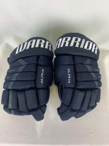 Navy Used Senior Warrior Alpha DX3 Gloves 14" Pro Stock- Greenville Swamp Rabbits ECHL