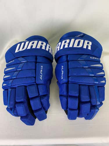 Blue Used Senior Warrior Alpha DX Pro Gloves 15" Pro Stock- Wichita Thunder ECHL