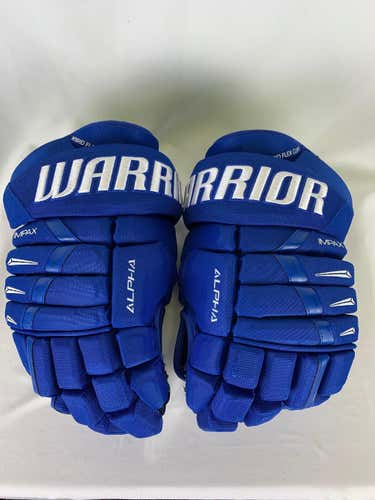 Blue Used Senior Warrior Alpha DX Pro Gloves 15" Pro Stock- Wichita Thunder ECHL