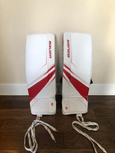 White New Junior 27" Bauer Supreme S27 Goalie Leg Pads