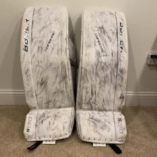 White Senior 34" Bauer Supreme S190 Goalie Leg Pads