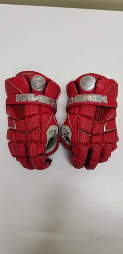Red Used Player's Maverik M4 Lacrosse Gloves 10"