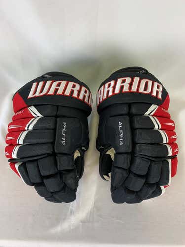 Black/Red/White Used Senior Warrior Alpha DX Pro Gloves 13" Pro Stock-Rapid City Rush ECHL
