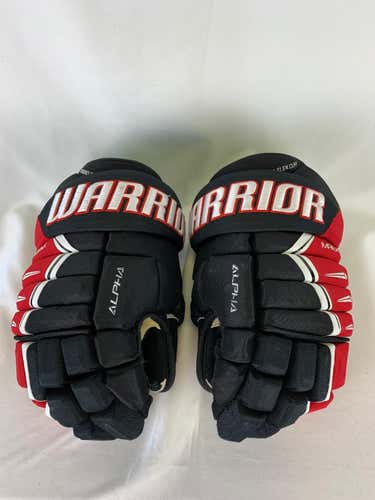 Black/Red/White Used Senior Warrior Alpha DX Pro Gloves 14" Pro Stock-Rapid City Rush ECHL