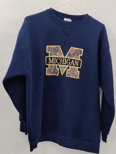 Michigan University Wolverines NCAA College Blue Long Sleeve Sweatshirt Size Adult 2XL