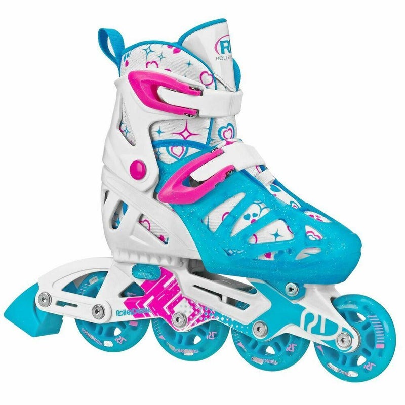 Roller Derby Tracer Adjustable Girl's Inline Skates sz 2-5 Light Blue/Pinkreturn