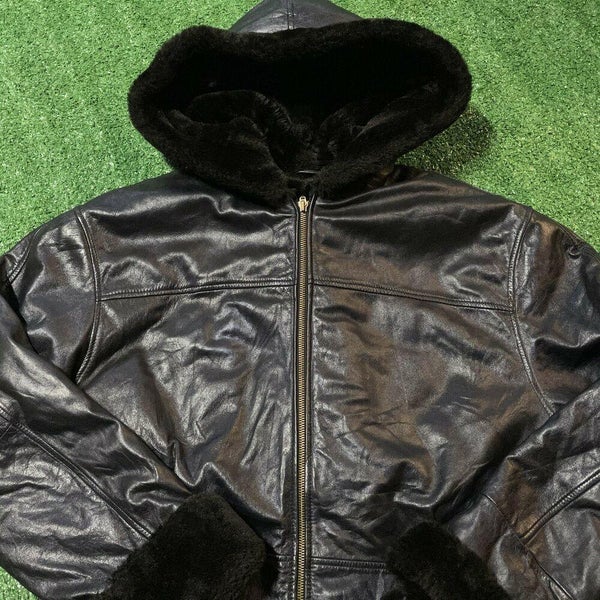 Wilsons Leather Jacket Womens Large Adult Black Hooded Lined Heavy Coat Winter