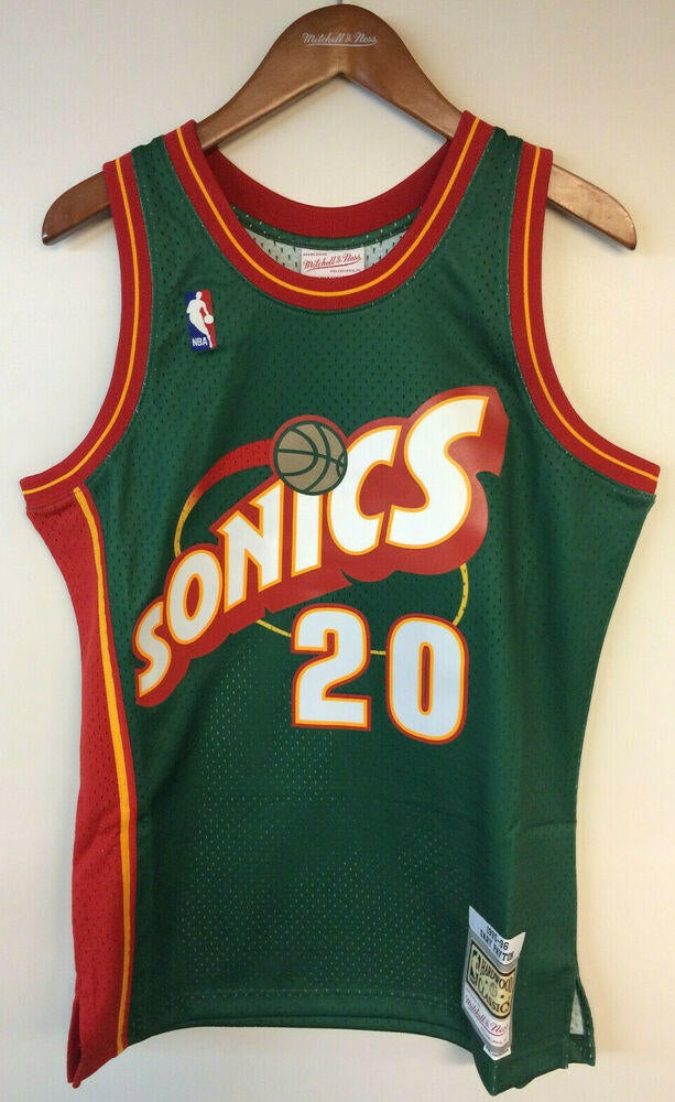 Gary Payton Seattle SuperSonics Autographed Mitchell & Ness 1994-95 NBA  75th Anniversary Green Diamond Replica Jersey