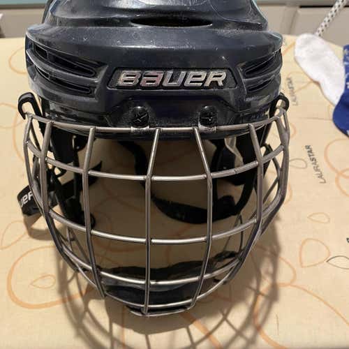 Used Medium Bauer Re-Akt 100 Helmet Dark Navy With Titanium Cage Custom