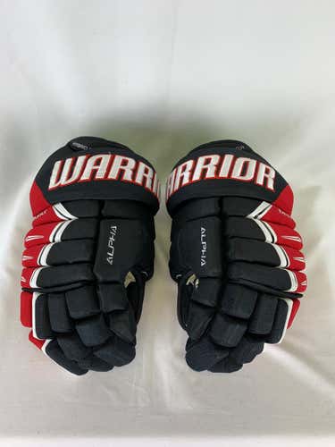 Black/Red/White Used Senior Warrior Alpha Pro Gloves 13" Pro Stock- Rapid City Rush ECHL