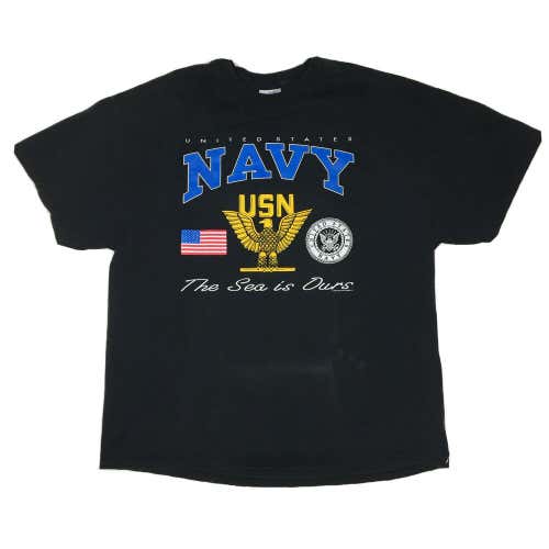 Vintage 1999 United States Navy The Sea is Ours Black Crest T-Shirt (Sz XXL)