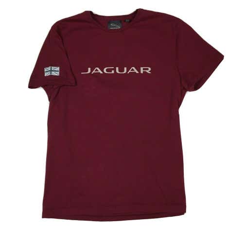 Vintage Y2K Jaguar Automobiles T-Shirt with British Sleeve Patch Maroon (Large)