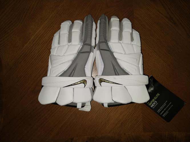 New (white with grey) Nike Vapor Elite Lacrosse Gloves 13" (Large)