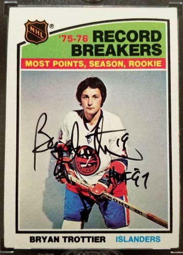 1976-77 Topps BRYAN TROTTIER SIGNED IN PERSON AUTOGRAPH ROOKIE CARD w/ COA