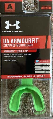 NIB UA Armourfit Under Armour Adult (12+) Strapped Mouth Guard Green Free Ship