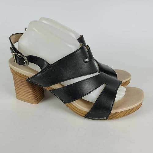 Dansko Womens Ashlee Strappy Sandals Black Leather Block Heels 10.5-11 EUR 41