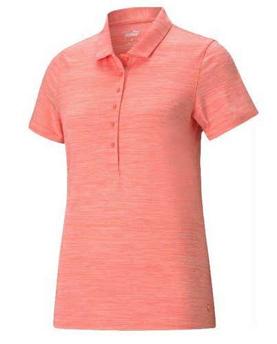 Puma Golf Womens 2021 Daily Polo Shirt Top Georgia Peach Heather Small S #43235