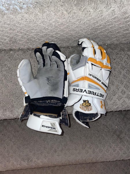 White Used Player's Under Armour Engage 13" Lacrosse Gloves
