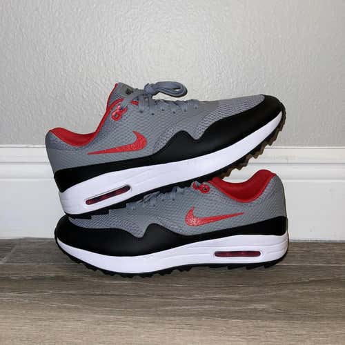 New Nike Air Max 1 Golf Shoes Grey Red Black CI7576-002 Sz 10.