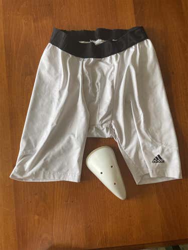 White Youth Large Adidas Baseball Sliding Shorts With Cup