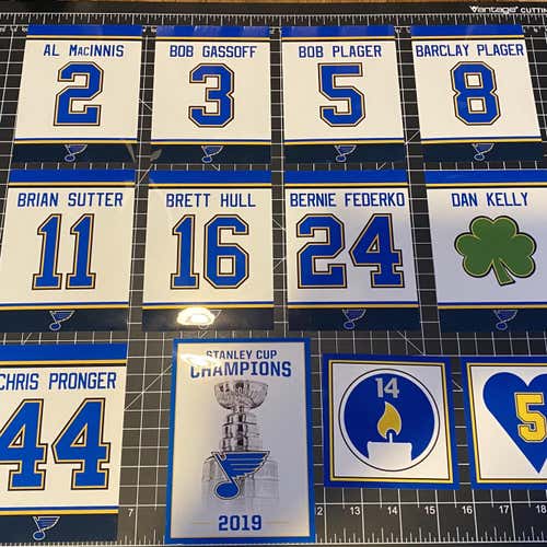 St. Louis Blue Stanley Cup and retired numbers Vinyl  Decal Stickers