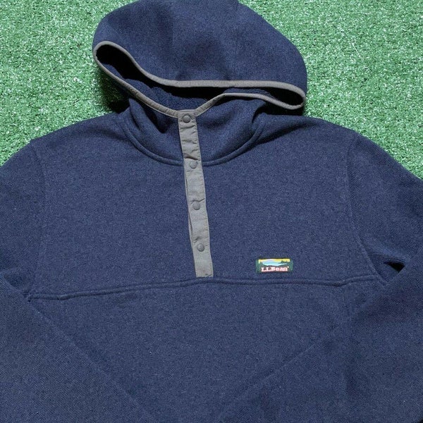 LL Bean Fleece Sweatshirt Mens Medium Adult Blue Hooded Pullover Outdoors L.L.