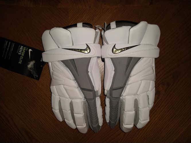 New (white with grey) Nike Vapor Elite Lacrosse Gloves 13" (large)