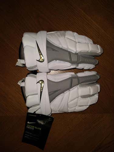 New (white with grey) Nike Vapor Elite Lacrosse Gloves 12" (medium)