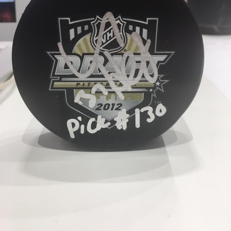 Connor Hellebuyck Winnipeg Jets Signed Draft Puck With COA