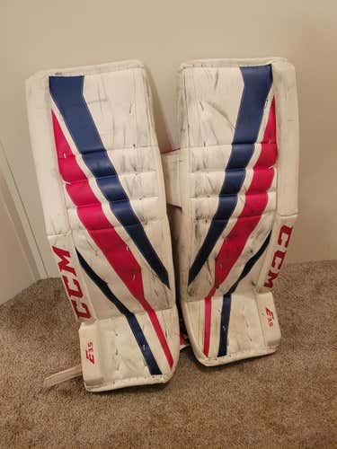 White Used Senior 34" CCM Extreme Flex E3.5 Goalie Leg Pads